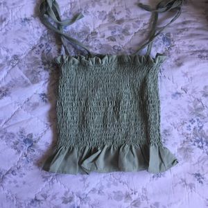mint green smocked shirred top